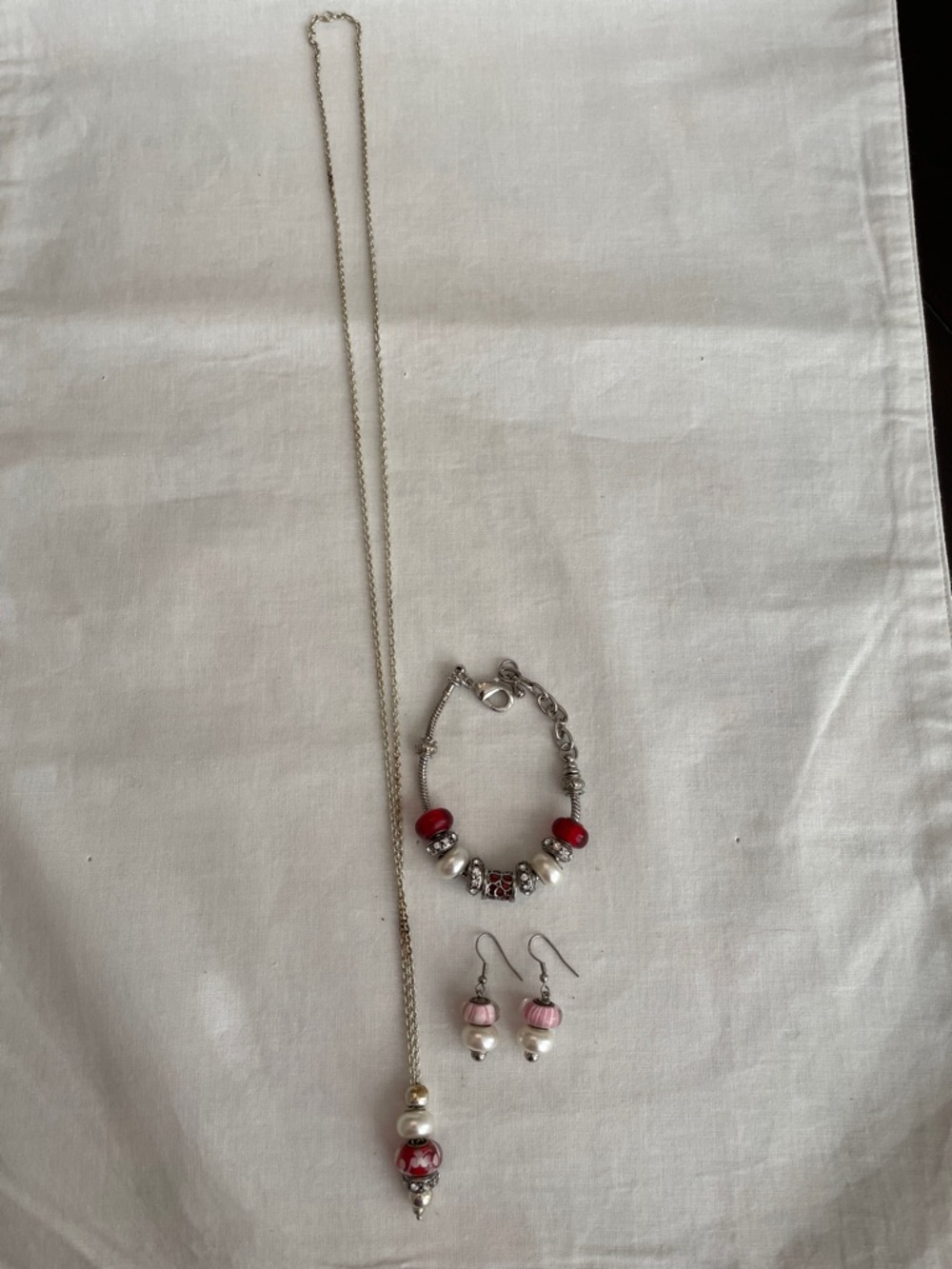 Silver Necklace with Red and White Pendant - Women's Jewelry